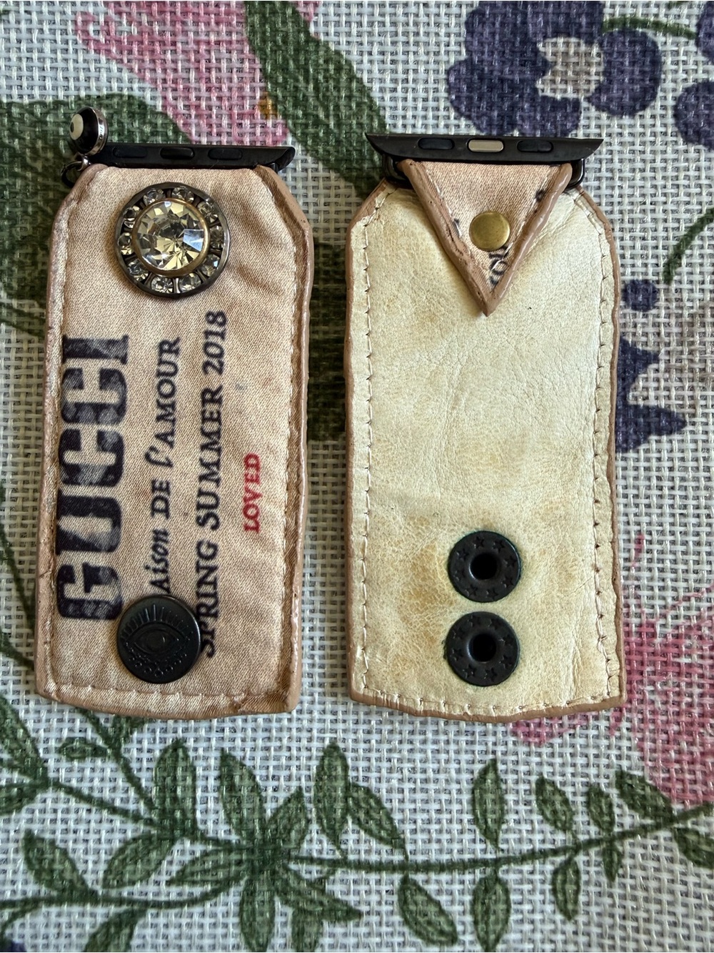 G U C C I Beige Silk Fabric Apple compatible Watch Band - Picture 2 of 4